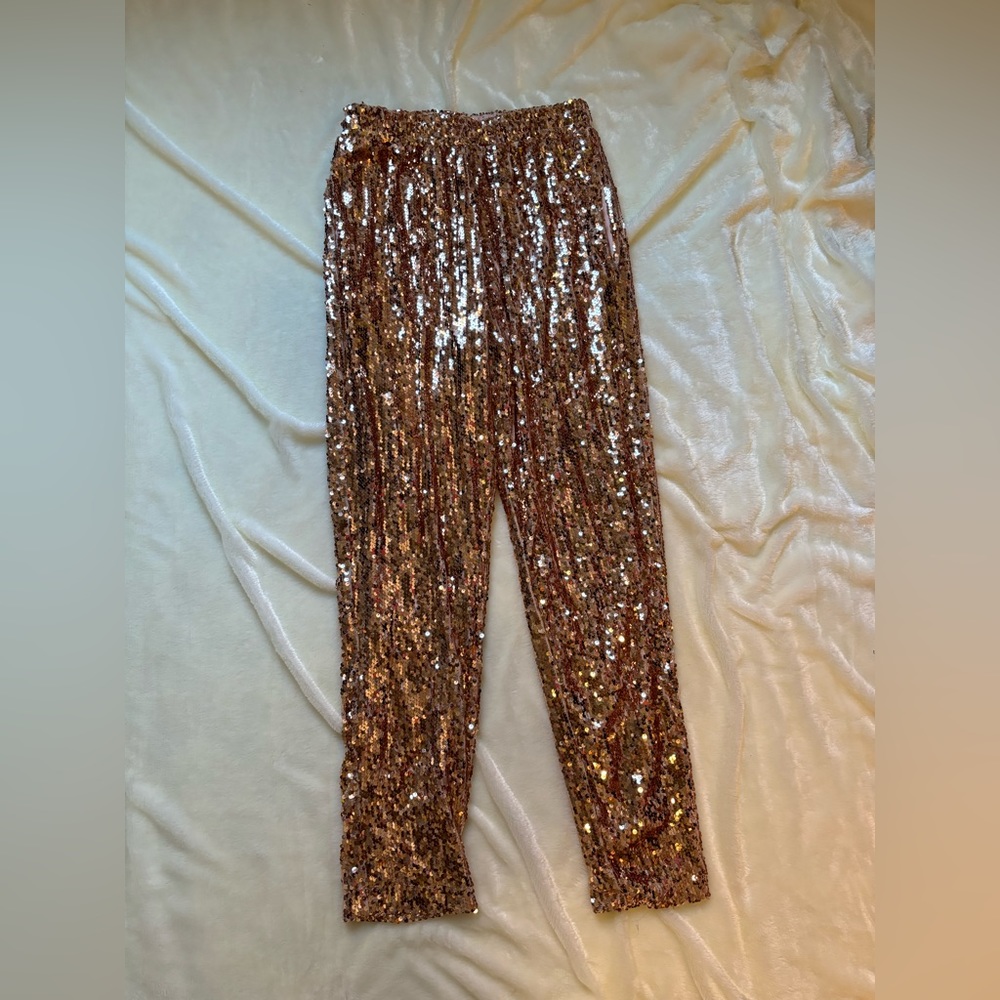 NWT Limited Edition Sequin Sparkly High Waisted Pants in Champagne - Francesca's